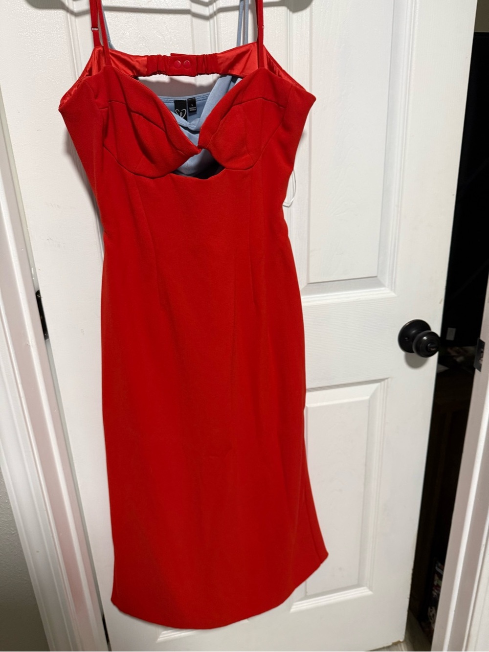 Windsor Red Midi Sheath Dress with Spaghetti Straps